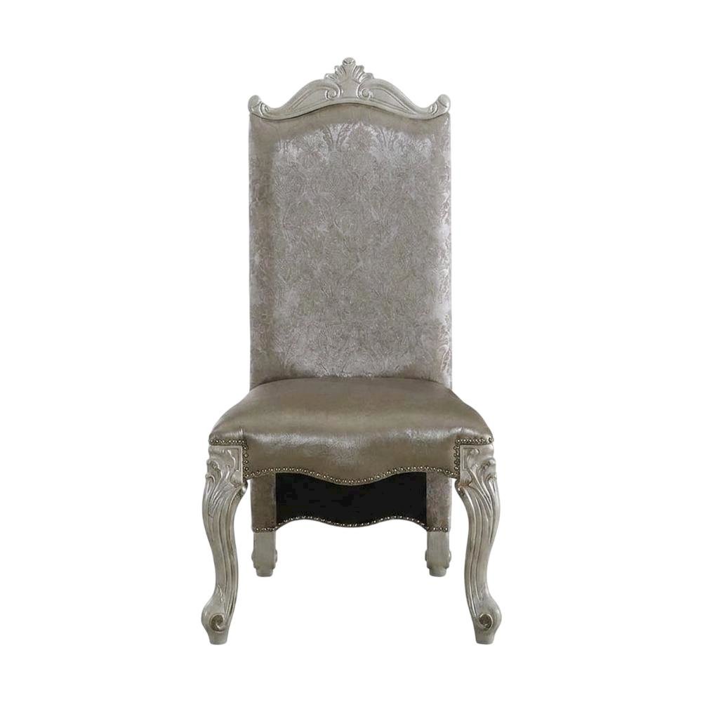 Upholstered PU Leather and Fabric Dining Chair with Wood Veneer Frames, Blue, Set of 2