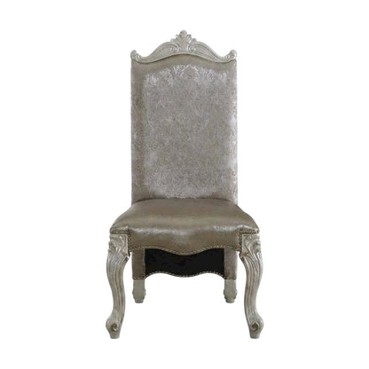Upholstered PU Leather and Fabric Dining Chair with Wood Veneer Frames, Blue, Set of 2