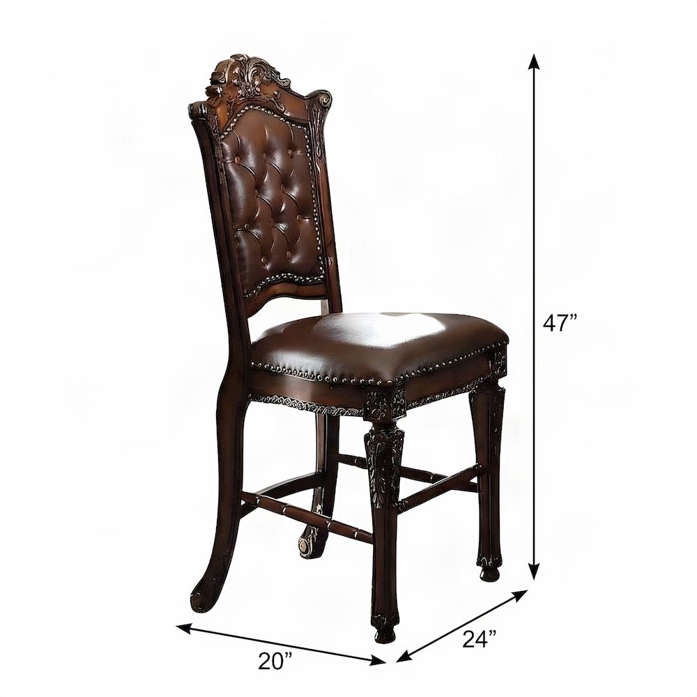 PU Leather Counter Height Bar Stools, Wood Veneer Frame, Set of 2, Cherry