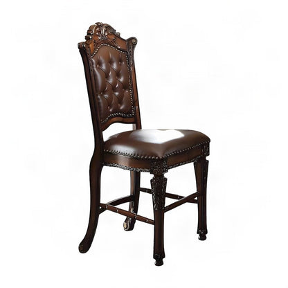 PU Leather Counter Height Bar Stools, Wood Veneer Frame, Set of 2, Cherry