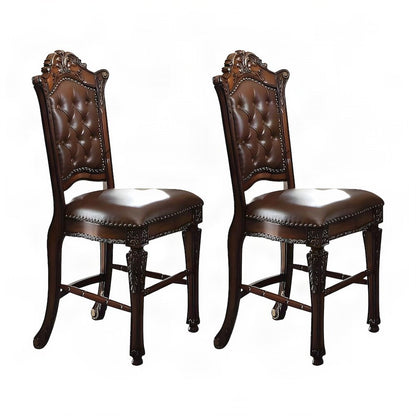 PU Leather Counter Height Bar Stools, Wood Veneer Frame, Set of 2, Cherry