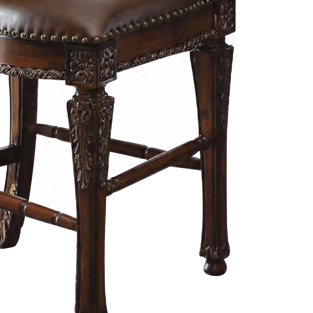 PU Leather Counter Height Bar Stools, Wood Veneer Frame, Set of 2, Cherry