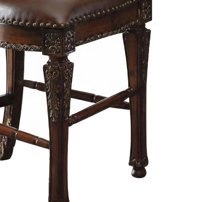 PU Leather Counter Height Bar Stools, Wood Veneer Frame, Set of 2, Cherry