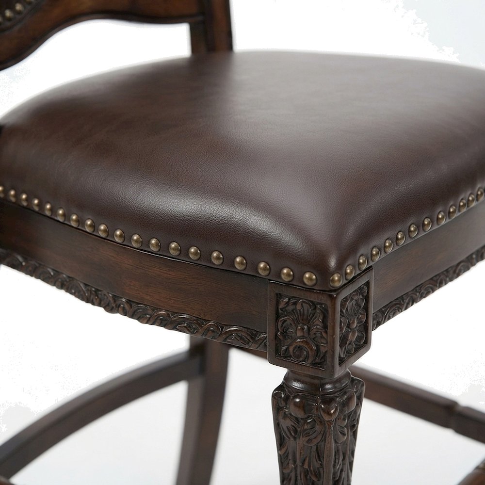 PU Leather Counter Height Bar Stools, Wood Veneer Frame, Set of 2, Cherry