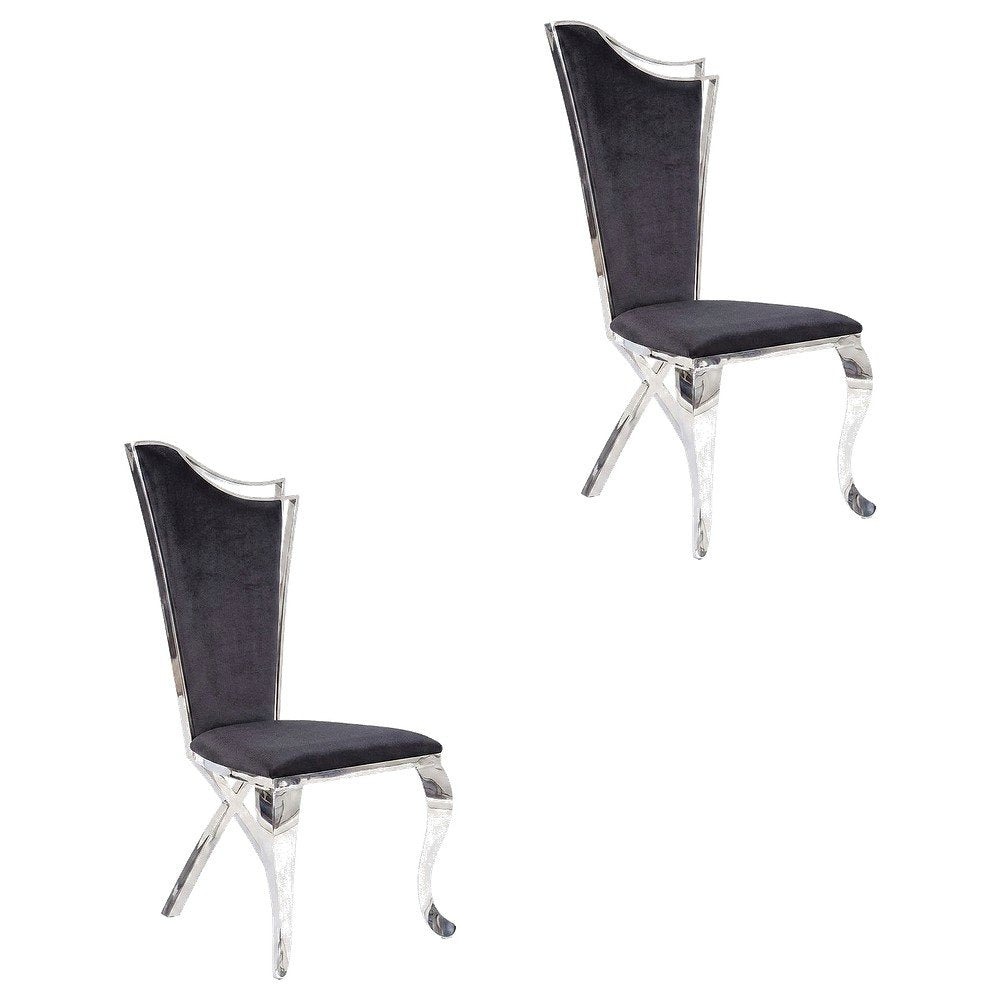 Fabric Armless Glam Dining Side Chair, Fabric & Stainless Steel, Set of 2