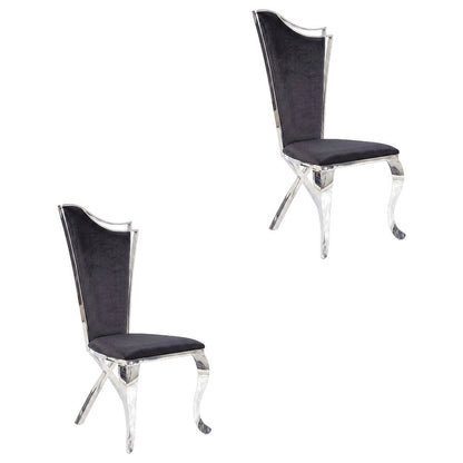 Fabric Armless Glam Dining Side Chair, Fabric & Stainless Steel, Set of 2