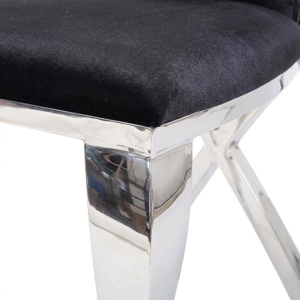 Fabric Armless Glam Dining Side Chair, Fabric & Stainless Steel, Set of 2