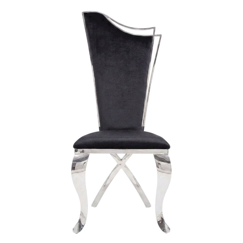 Fabric Armless Glam Dining Side Chair, Fabric & Stainless Steel, Set of 2