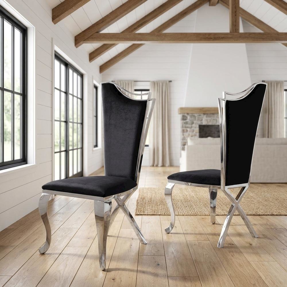Fabric Armless Glam Dining Side Chair, Fabric & Stainless Steel, Set of 2