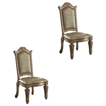 PU Leather Dining Side Chair with Gold Patina Wood Frame, Set of 2, Gold Platina
