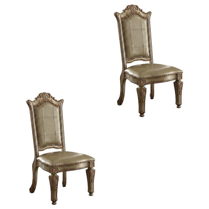 PU Leather Dining Side Chair with Gold Patina Wood Frame, Set of 2, Gold Platina