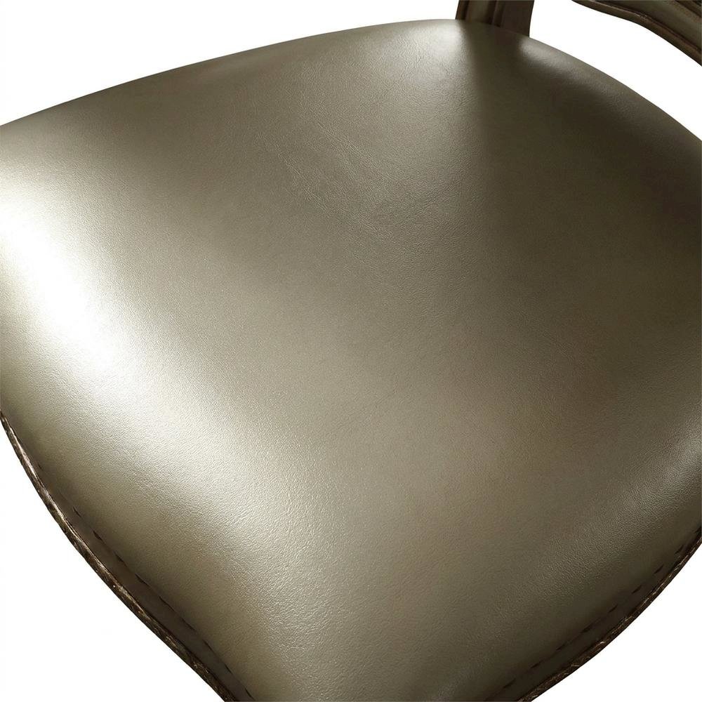 PU Leather Dining Side Chair with Gold Patina Wood Frame, Set of 2, Gold Platina