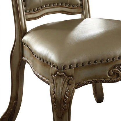PU Leather Dining Side Chair with Gold Patina Wood Frame, Set of 2, Gold Platina