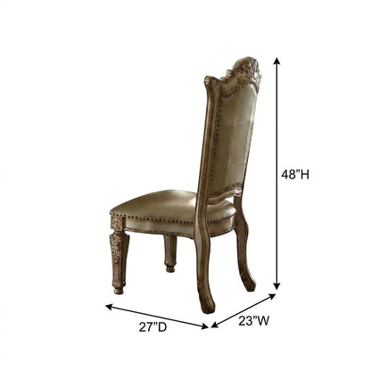 PU Leather Dining Side Chair with Gold Patina Wood Frame, Set of 2, Gold Platina
