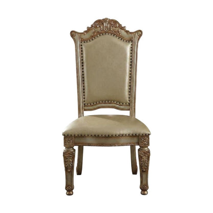 PU Leather Dining Side Chair with Gold Patina Wood Frame, Set of 2, Gold Platina