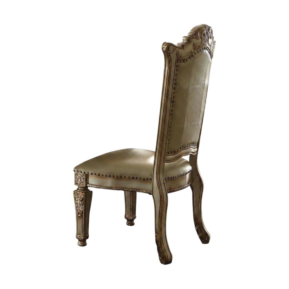 PU Leather Dining Side Chair with Gold Patina Wood Frame, Set of 2, Gold Platina