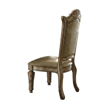 PU Leather Dining Side Chair with Gold Patina Wood Frame, Set of 2, Gold Platina