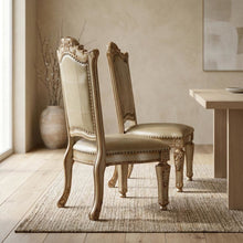 PU Leather Dining Side Chair with Gold Patina Wood Frame, Set of 2, Gold Platina