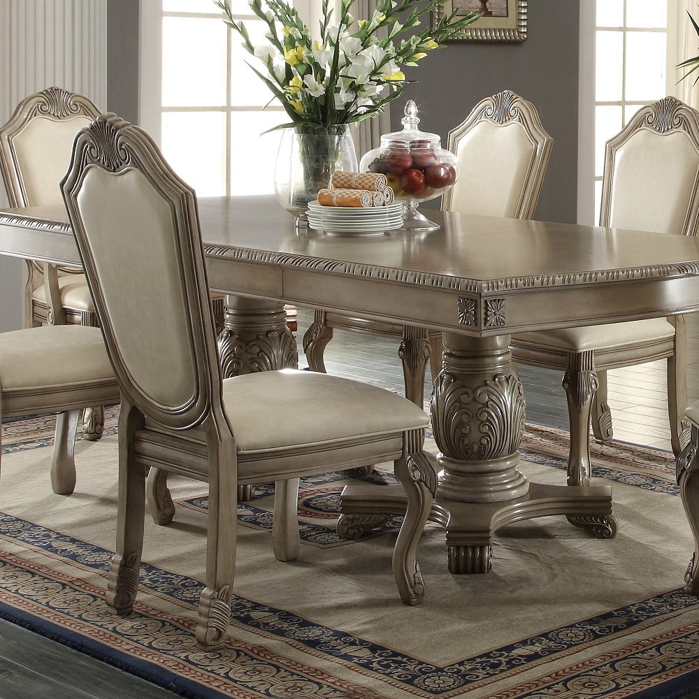 Chateau de Ville Side Chair (Set-2) Synthetic Leather & Antique White