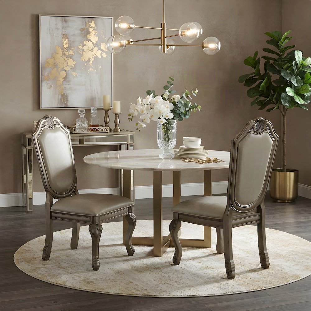 PU Leather Dining Side Chairs, Synthetic Leather & Antique White, Set of 2