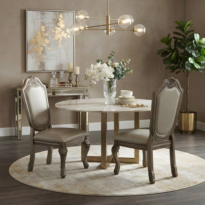 PU Leather Dining Side Chairs, Synthetic Leather & Antique White, Set of 2