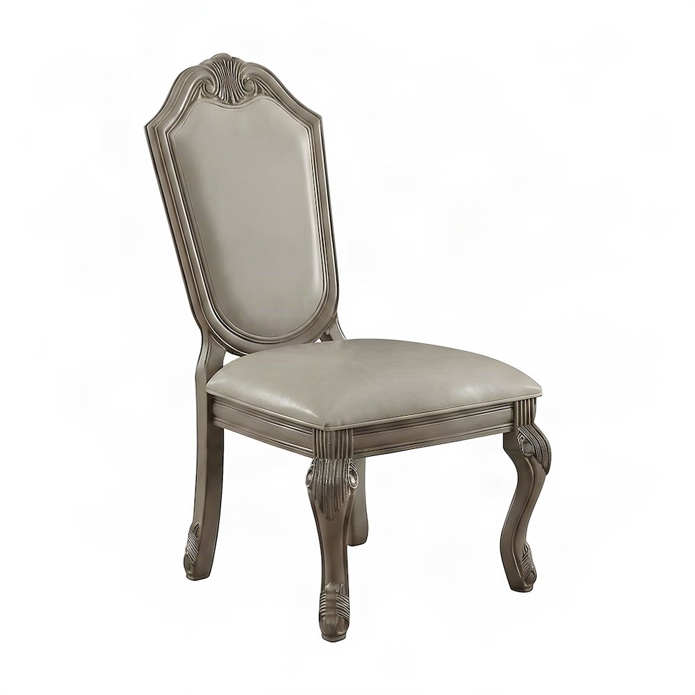 PU Leather Dining Side Chairs, Synthetic Leather & Antique White, Set of 2