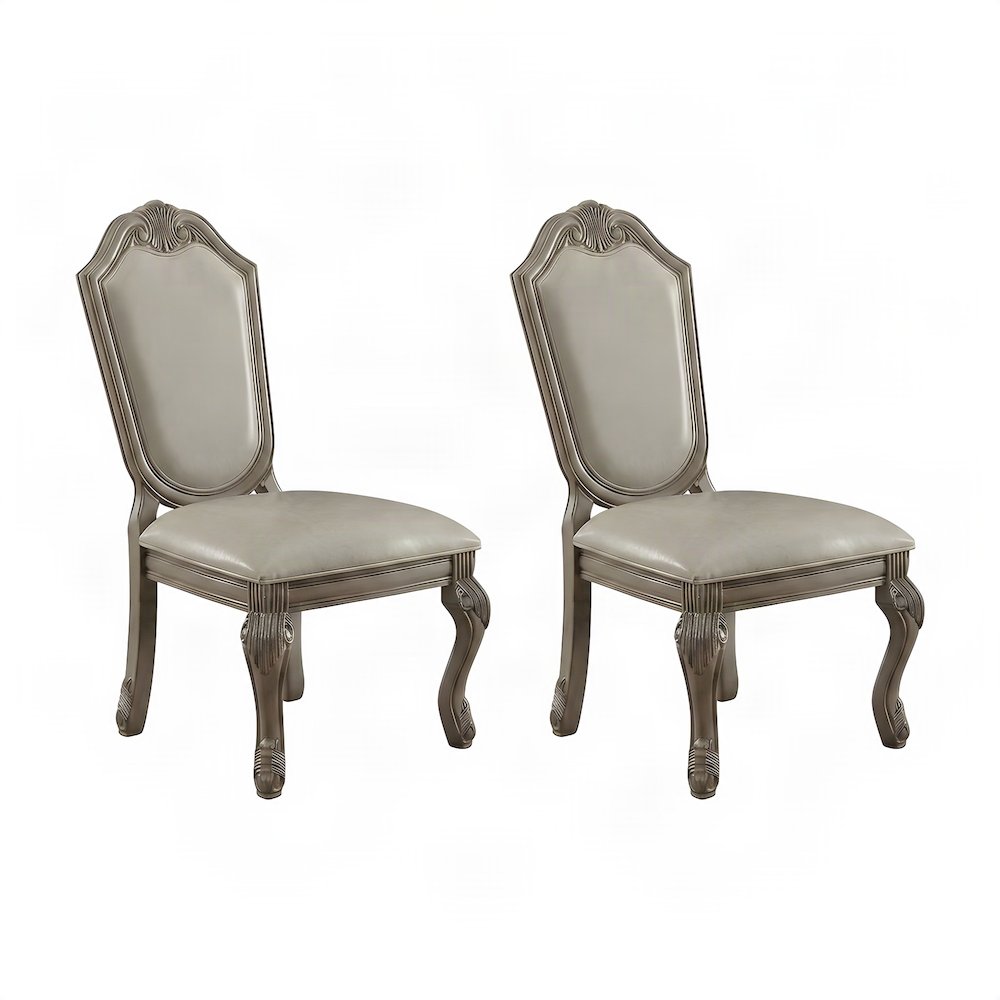 PU Leather Dining Side Chairs, Synthetic Leather & Antique White, Set of 2