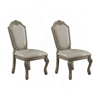 PU Leather Dining Side Chairs, Synthetic Leather & Antique White, Set of 2