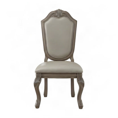 PU Leather Dining Side Chairs, Synthetic Leather & Antique White, Set of 2
