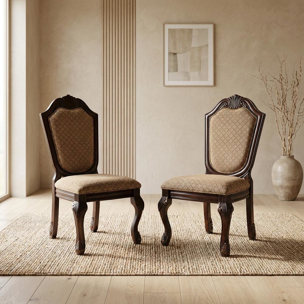 Fabric-Upholstered Rubber Wood Armless Side Chair, Fabric & Espresso, Set of 2
