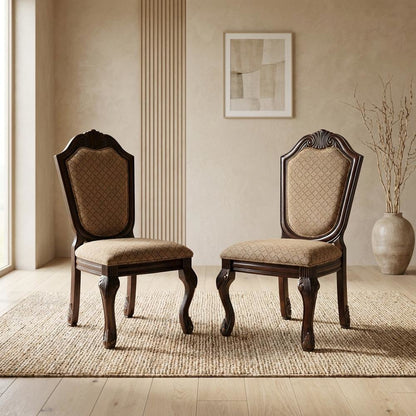 Fabric-Upholstered Rubber Wood Armless Side Chair, Fabric & Espresso, Set of 2