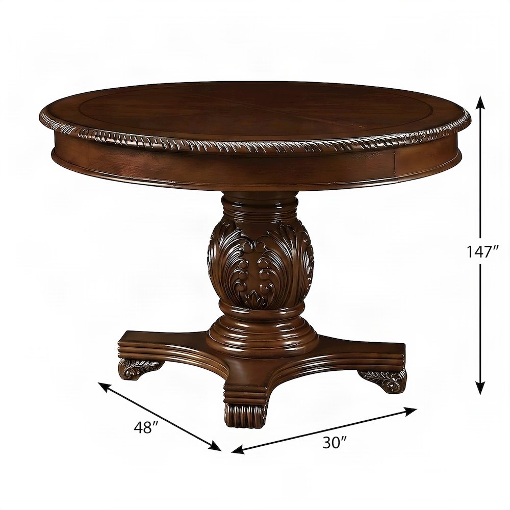 Wood Veneer Square Kitchen Table with Transitional Pedestal Base, Cherry