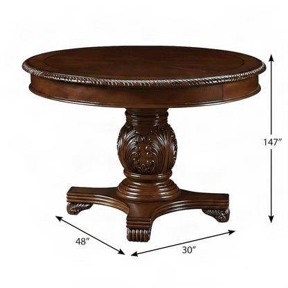 Wood Veneer Square Kitchen Table with Transitional Pedestal Base, Cherry