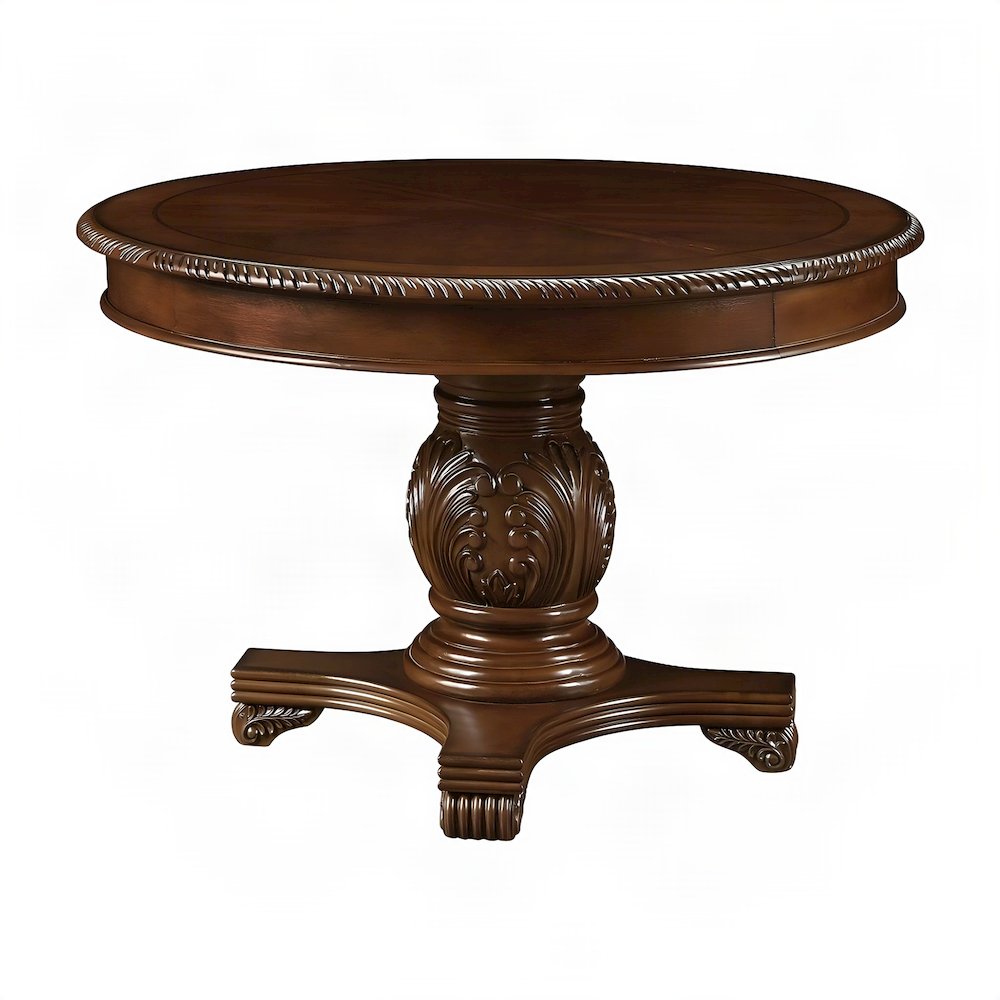 Wood Veneer Square Kitchen Table with Transitional Pedestal Base, Cherry