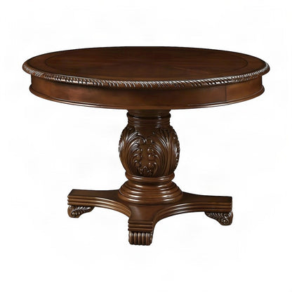 Wood Veneer Square Kitchen Table with Transitional Pedestal Base, Cherry