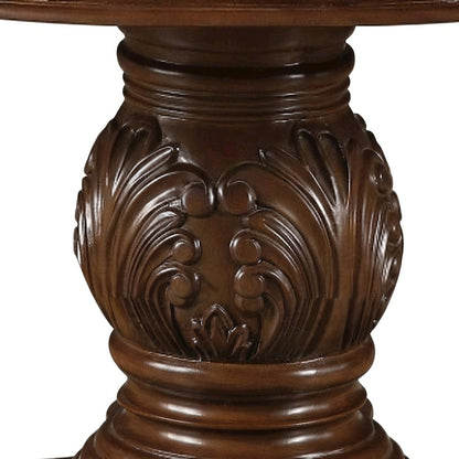 Wood Veneer Square Kitchen Table with Transitional Pedestal Base, Cherry