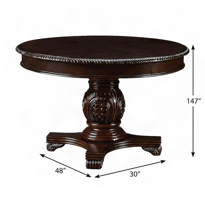 Wood Veneer Square Kitchen Table with Transitional Pedestal Base, Espresso