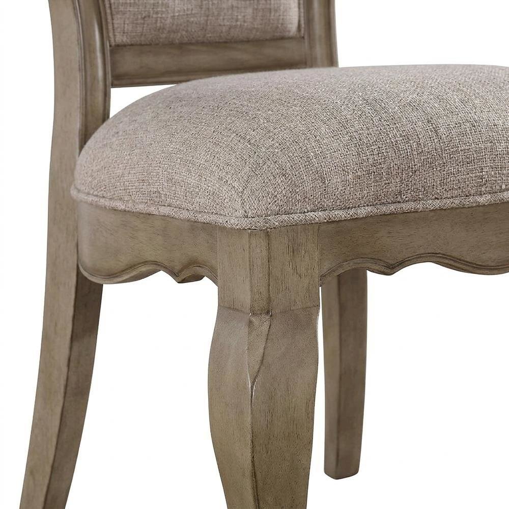 Fabric Dining Chairs with Wood Veneer Frame, Beige Fabric & Antique Taupe, Set of 2