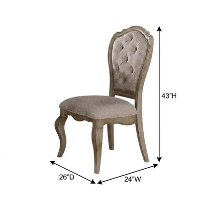 Fabric Dining Chairs with Wood Veneer Frame, Beige Fabric & Antique Taupe, Set of 2