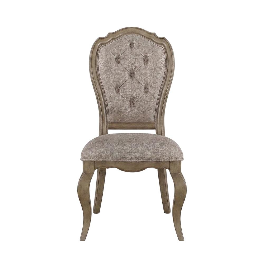 Fabric Dining Chairs with Wood Veneer Frame, Beige Fabric & Antique Taupe, Set of 2