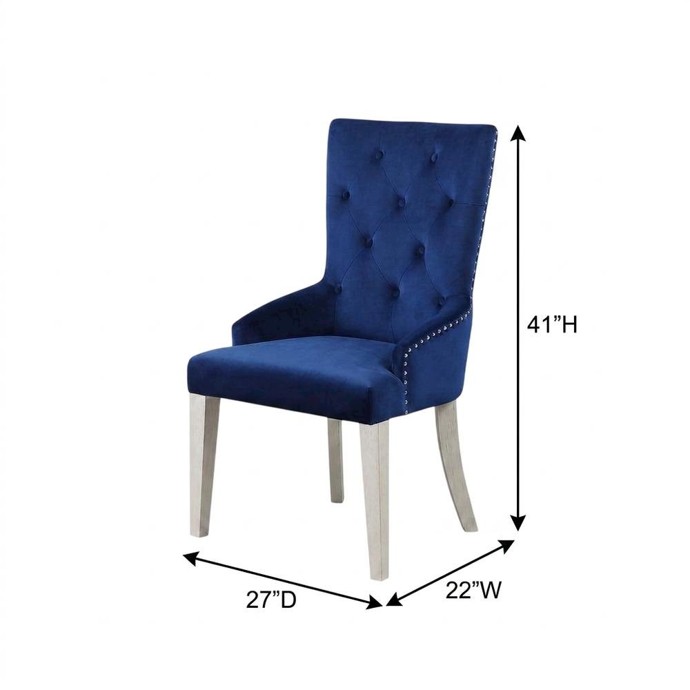 Glam Accent Chair with Mirrored Accents, Blue Fabric & Antique Platinum