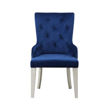 Glam Accent Chair with Mirrored Accents, Blue Fabric & Antique Platinum