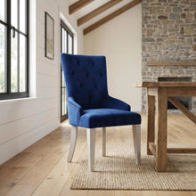 Glam Accent Chair with Mirrored Accents, Blue Fabric & Antique Platinum