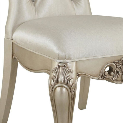 Fabric Accent Dining Chair with Wooden Legs, Cream Fabric & Golden Ivory, Set of 2