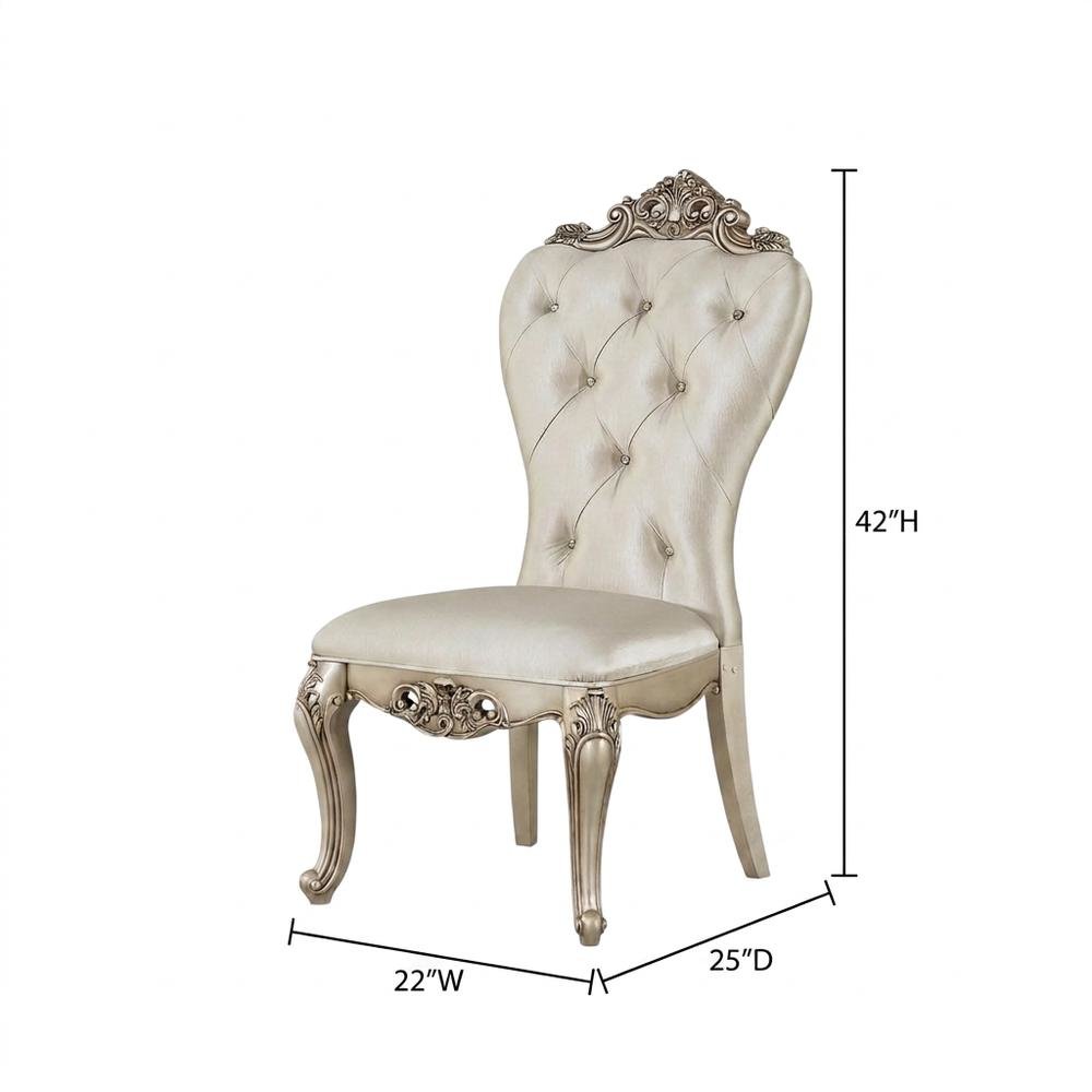 Fabric Accent Dining Chair with Wooden Legs, Cream Fabric & Golden Ivory, Set of 2