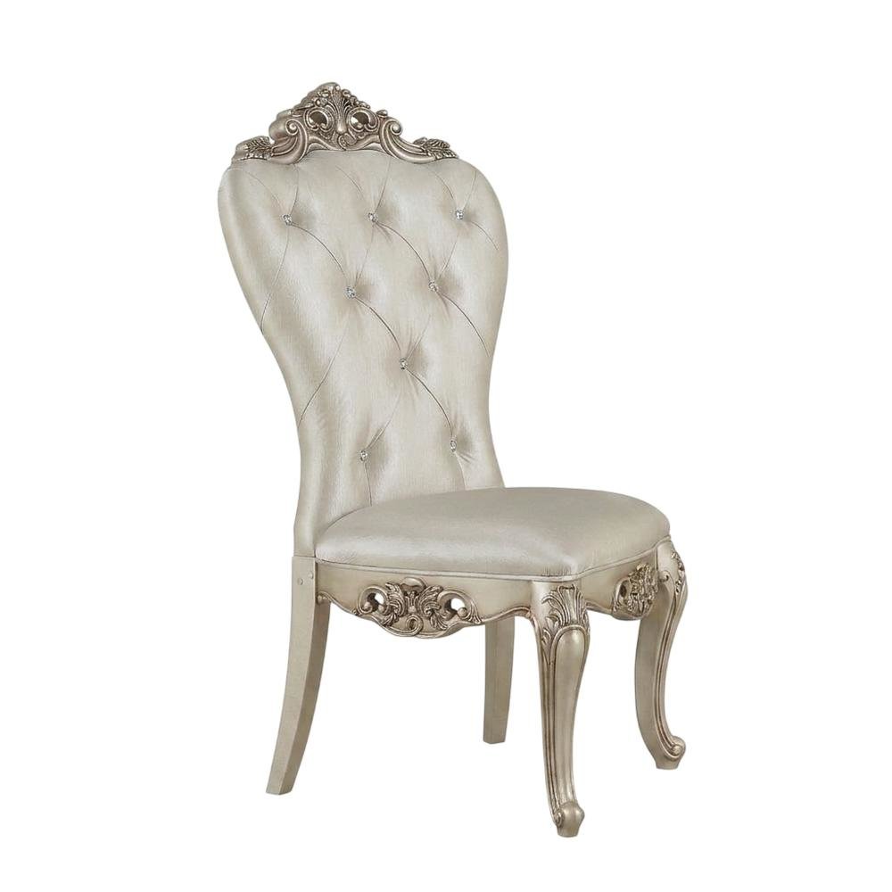 Fabric Accent Dining Chair with Wooden Legs, Cream Fabric & Golden Ivory, Set of 2