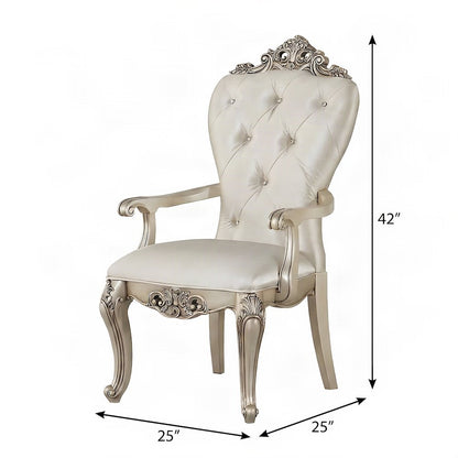 Transitional Fabric Upholstered Arm Chairs, Set of, Cream Fabric & Golden Ivory