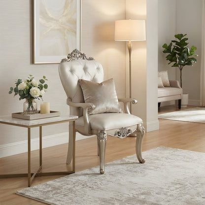 Transitional Fabric Upholstered Arm Chairs, Set of, Cream Fabric & Golden Ivory