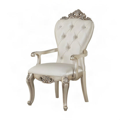 Transitional Fabric Upholstered Arm Chairs, Set of, Cream Fabric & Golden Ivory