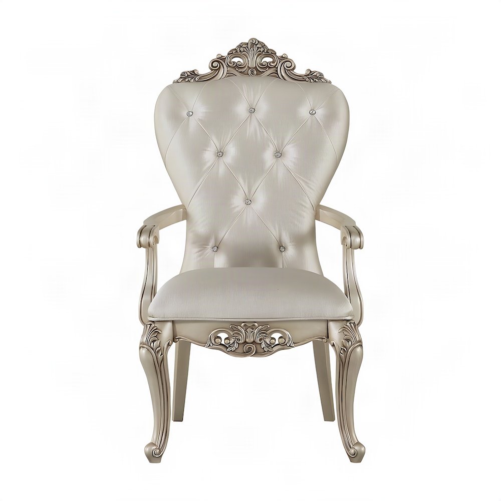 Transitional Fabric Upholstered Arm Chairs, Set of, Cream Fabric & Golden Ivory